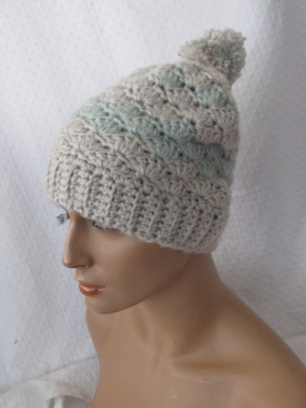 Handmade Gray and Mint Slouch Beanie